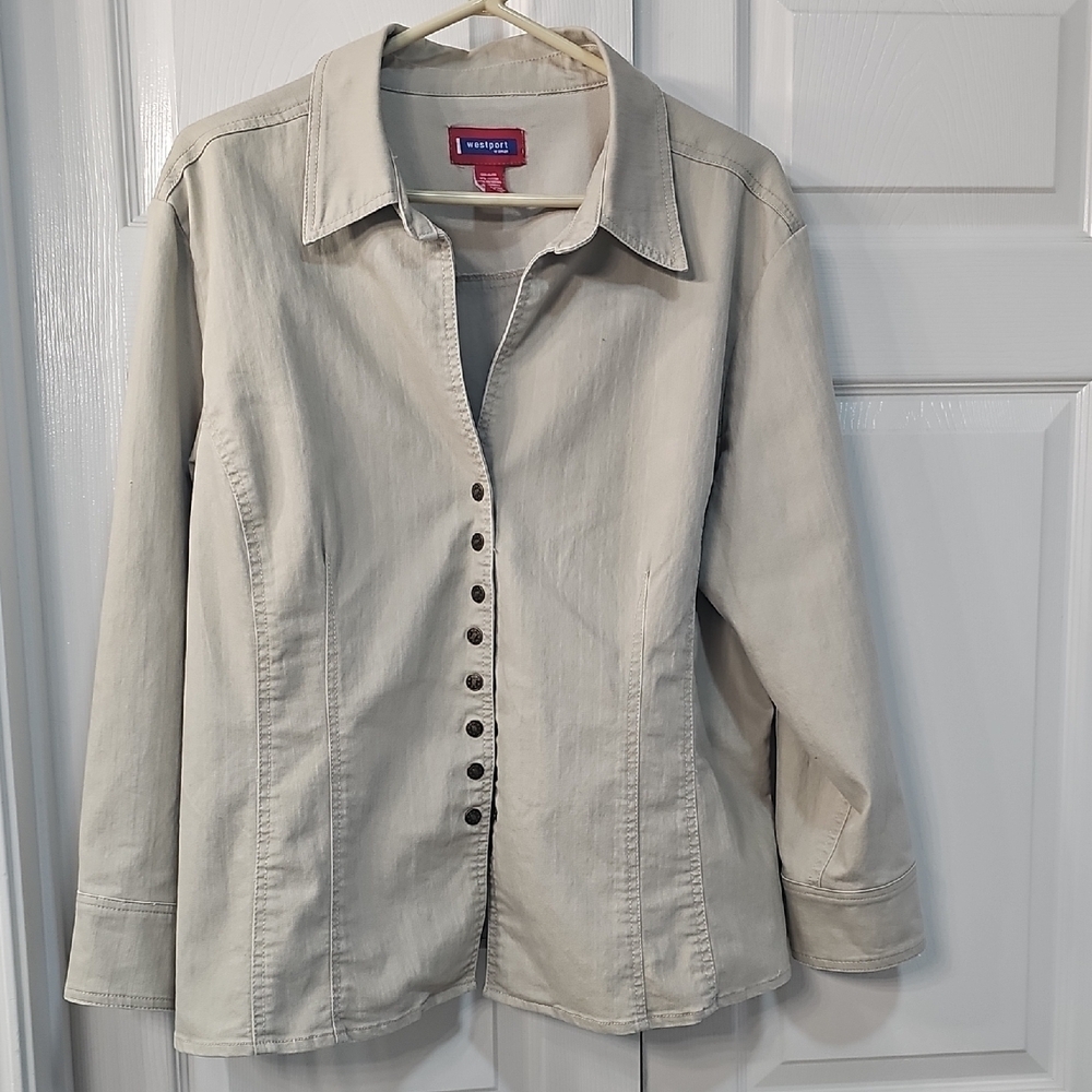 Westport Women's Plus  Button-Down Utility Versatile Shacket Tan Size 18/20